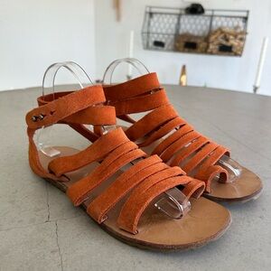 Anthropologie Musse & Cloud Intense Rust Orange Strappy Sandal Bohemian Summer 9